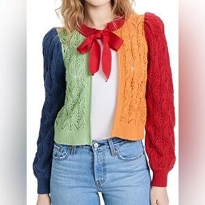 Alice + Olivia Multicolor Cardigan with Red Bow